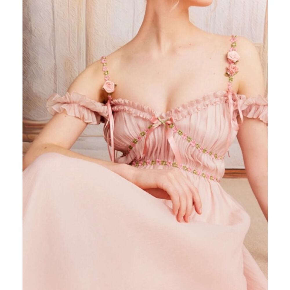 LaceMade Pink Aurora Corset Dress Size XS Princess Cottagecore Romantic Lace - Picture 2 of 11